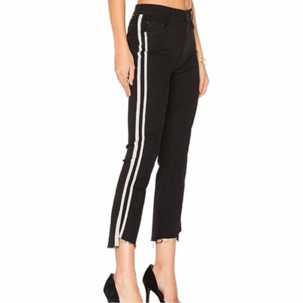 Mother Black Ankle Jeans with Beige Stripes on the Side